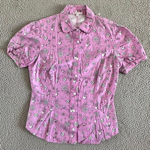 Olympia Le Tan Blouse Womens Medium Hearts Birds Rabbit Pink Made in France